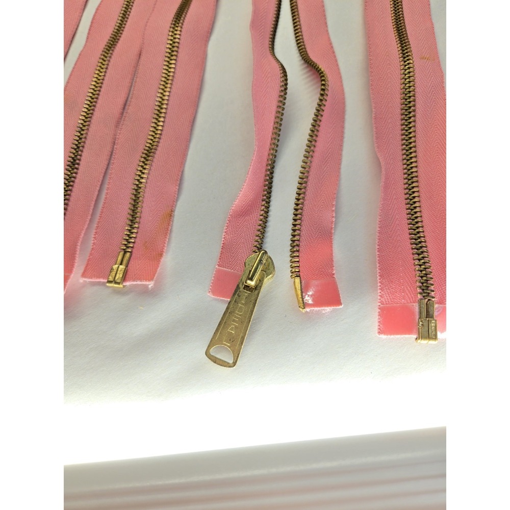 Vtg Lot Of 6 Ideal Brass Zippers 13.5" Pink Separating Open End Bell Long Tab